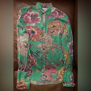 Banjanan Anthropologie Green Floral Button-Down Shirt | EUC | Size S | (TC)